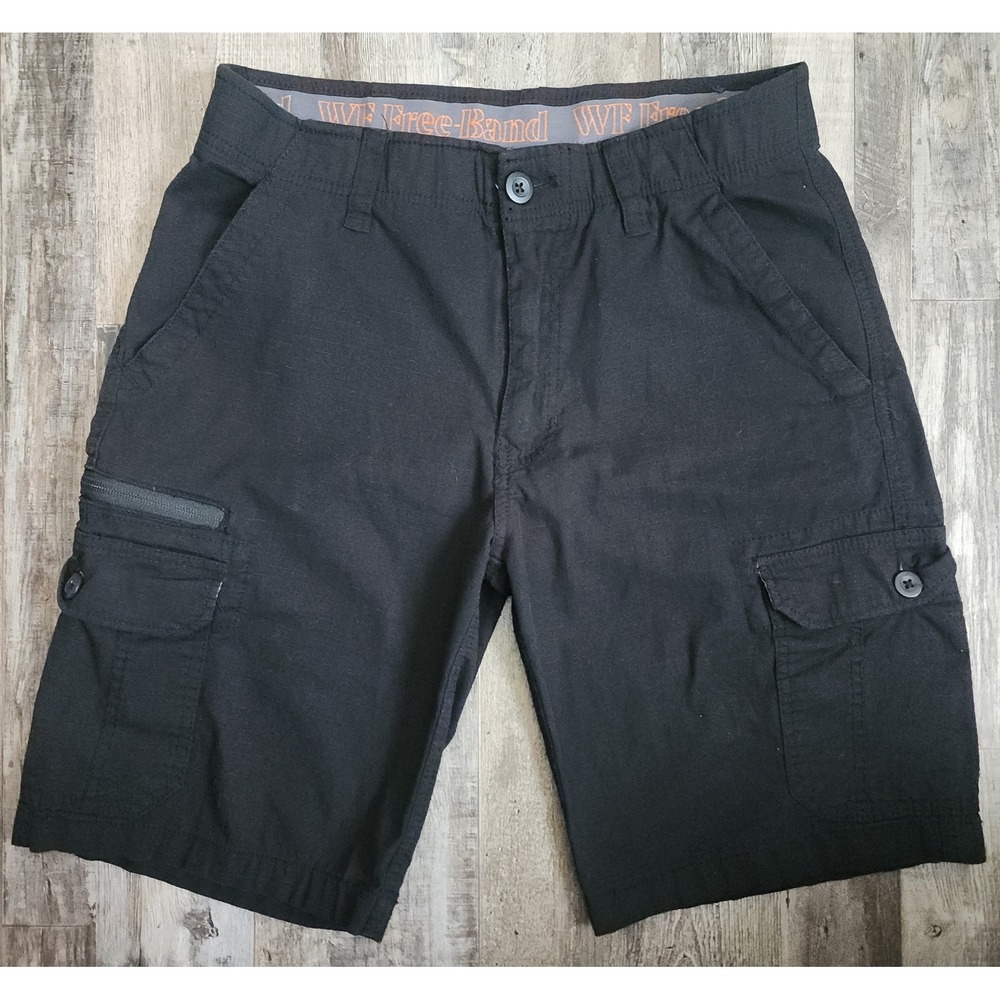 WearFirst Cargo Shorts Mens 32 Black Free-Band Ripstop Stretch Utility Pockets